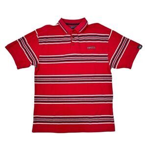 Vintage Mecca Polo Shirt Mens Large Red Striped Short Sleeve Casual 90s Hip Hop